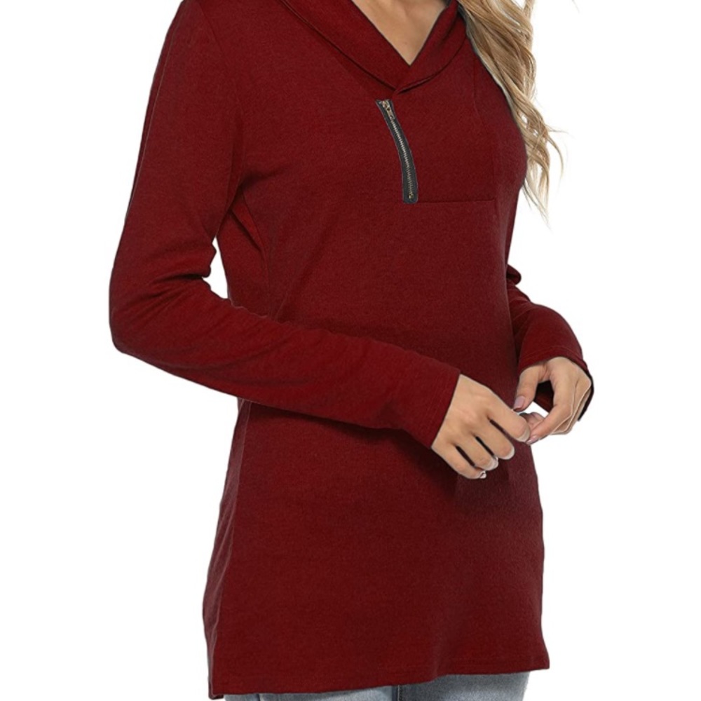 Luckymore Cowl Neck Pullover Long Sleeve Tunic Top with Zipper, Size M - Picture 2 of 16